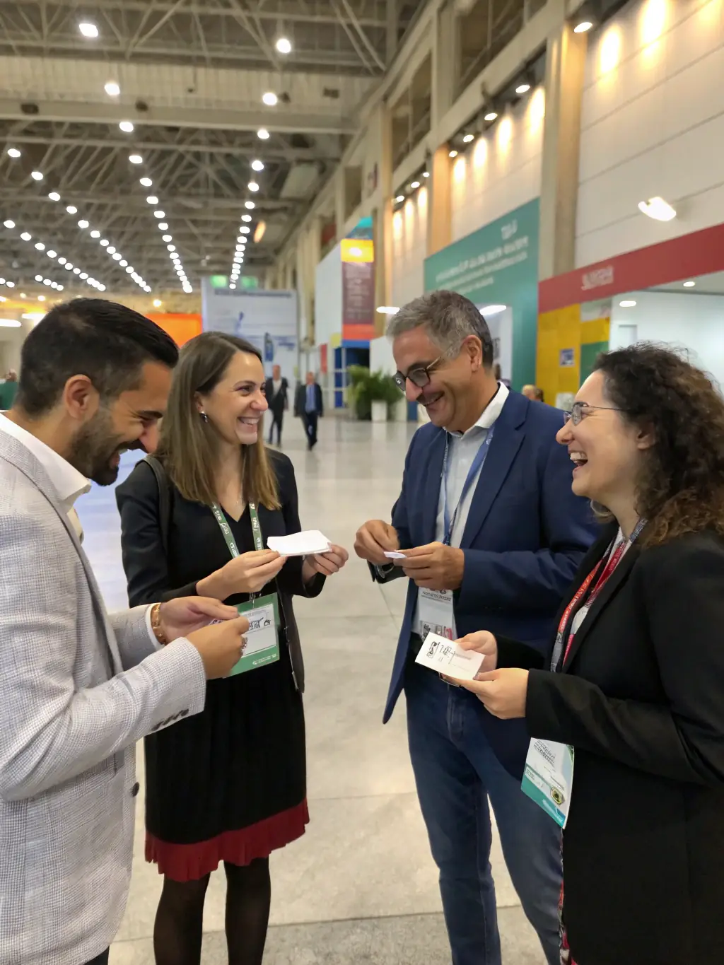 A networking event at the conference, showing attendees connecting and exchanging business cards in a relaxed and professional atmosphere.