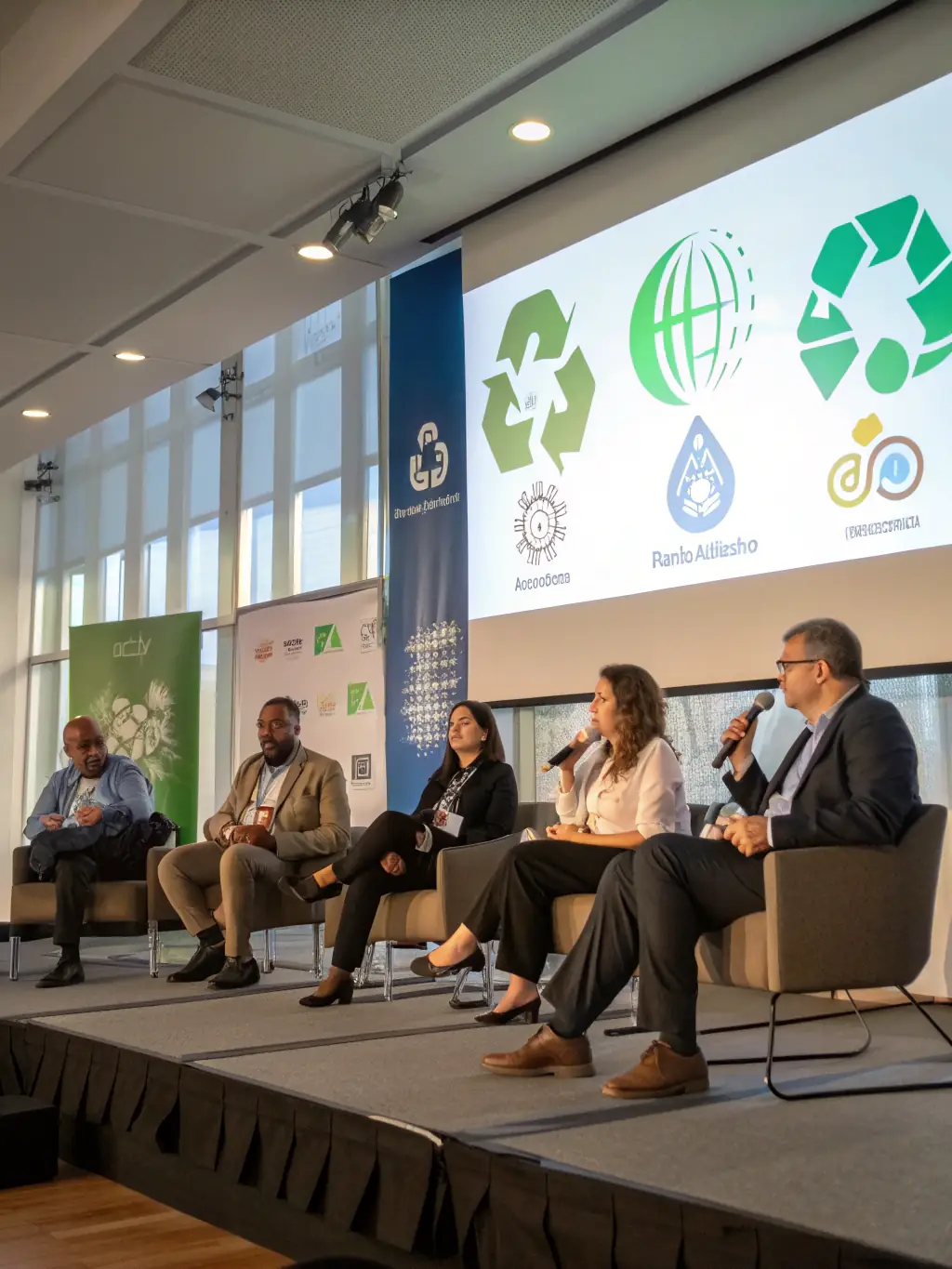 A photograph of a diverse group of attendees actively participating in a panel discussion at a fashion conference, with a focus on engagement and collaboration.